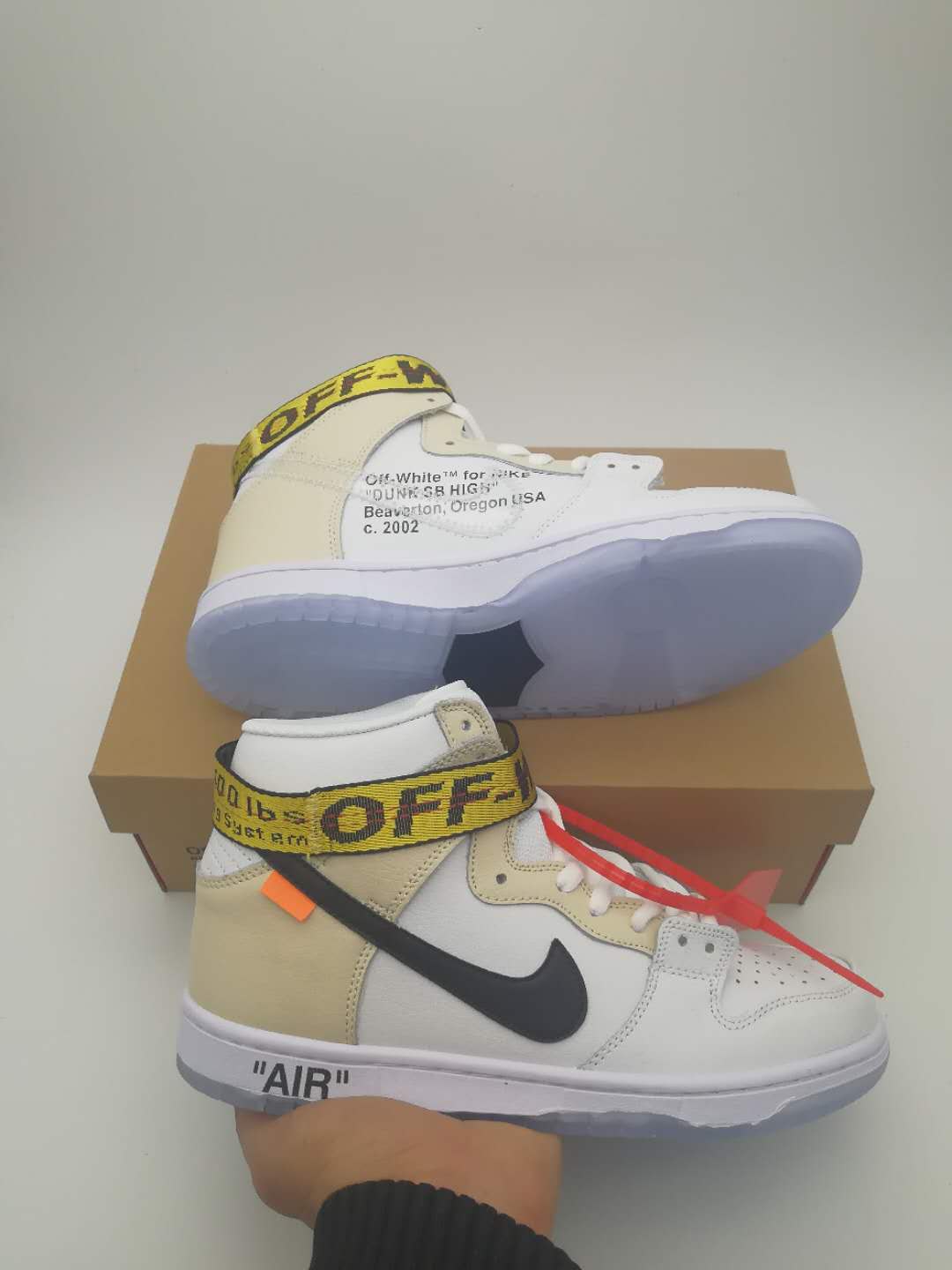 Women Off-White x Nike Dunk SB High White Beign Black Shoes - Click Image to Close